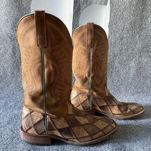Horse Power by Anderson Bean Crazy Train Patchwork Western Boots Men’s 11 Brown